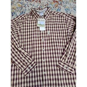 NWT Columbia Payette Peak Plaid Button Up Shirt Size Medium Red Beige Outdoors